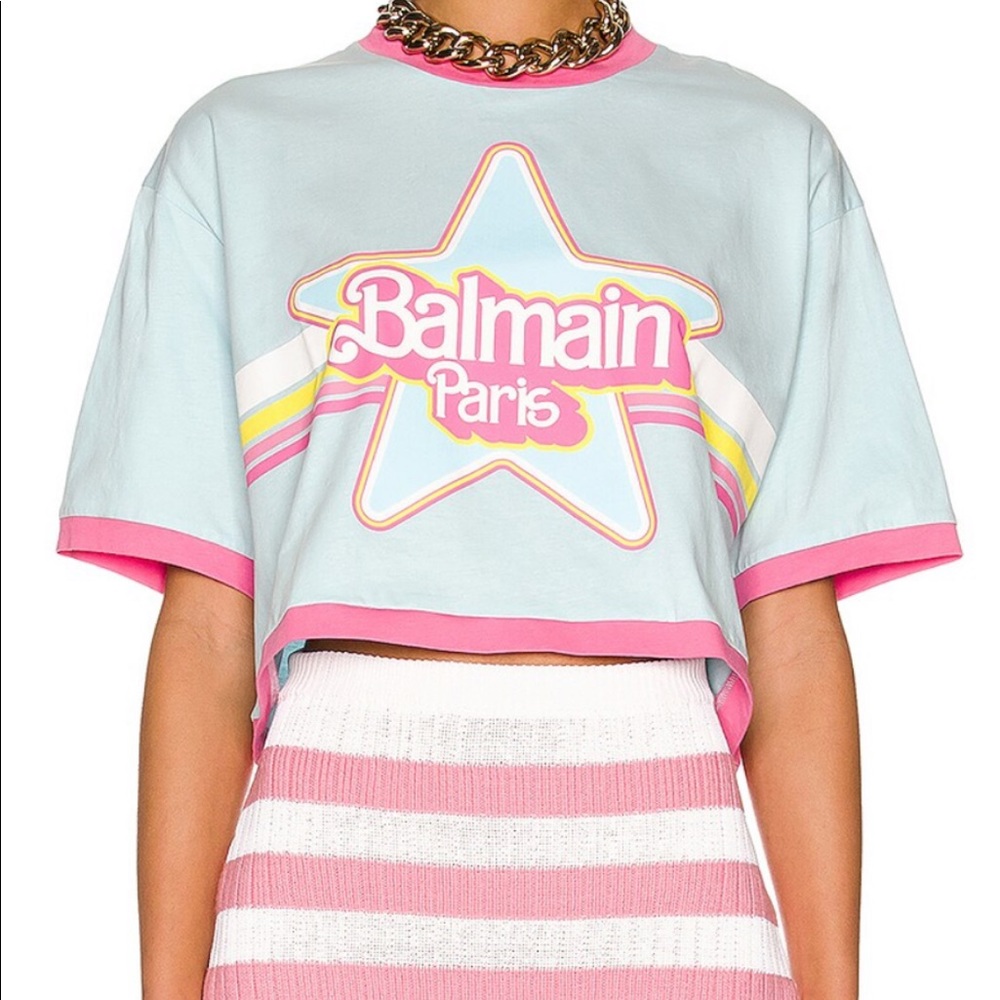 Balmain Barbie Cropped Tee Size Large. NWT. Sold Out Everywhere!